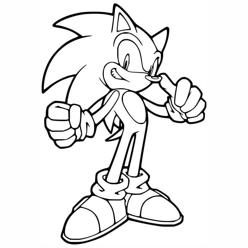 Page for coloring and painting Sonic the Hedgehog.