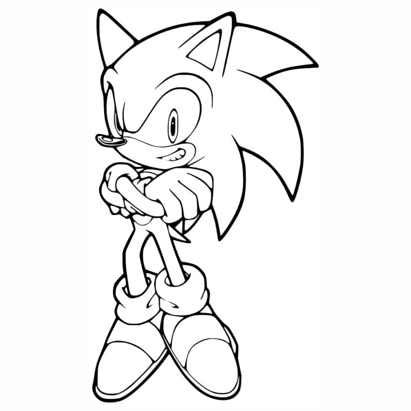 Printable coloring page of Sonic the Hedgehog.