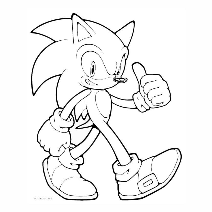 Basic coloring page of Sonic the Hedgehog.