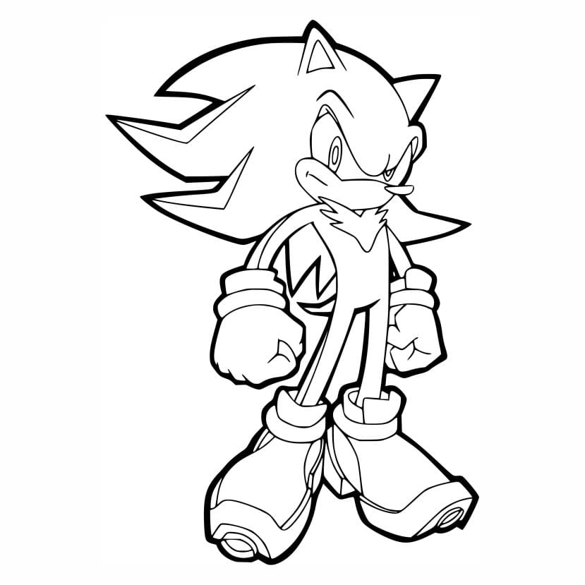 Basic coloring page of Sonic the Hedgehog.