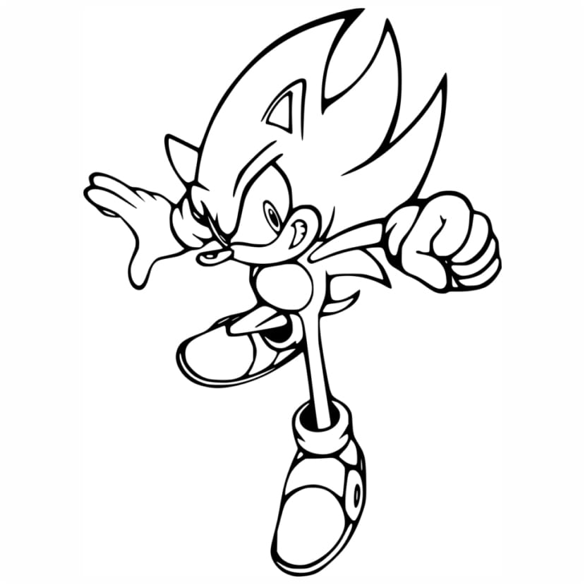 Coloring page of Sonic the Hedgehog with a cheerful expression.