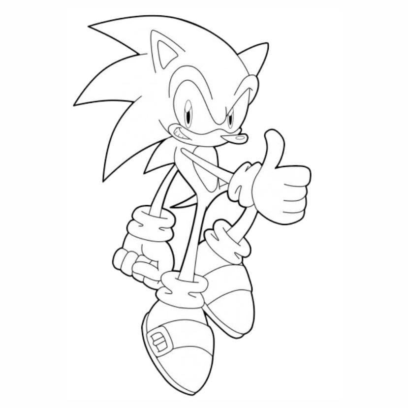 Coloring page of Sonic the Hedgehog in a dynamic pose.