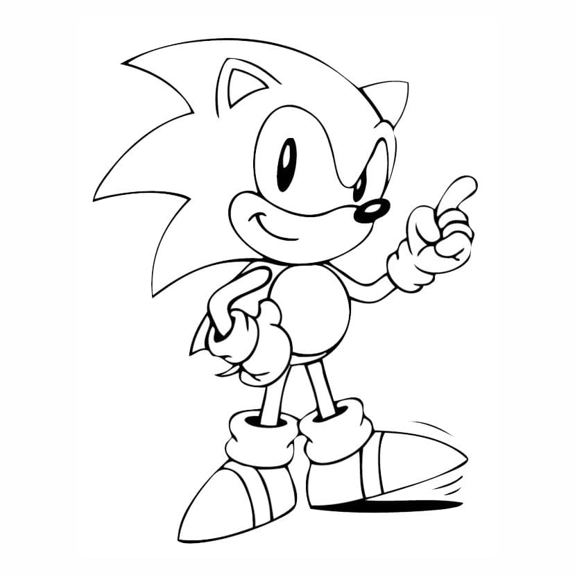 Classic coloring page of Sonic the Hedgehog.