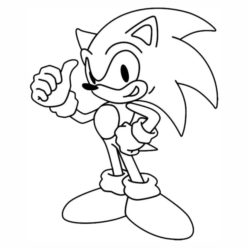 Easy coloring page of Sonic the Hedgehog for beginners.