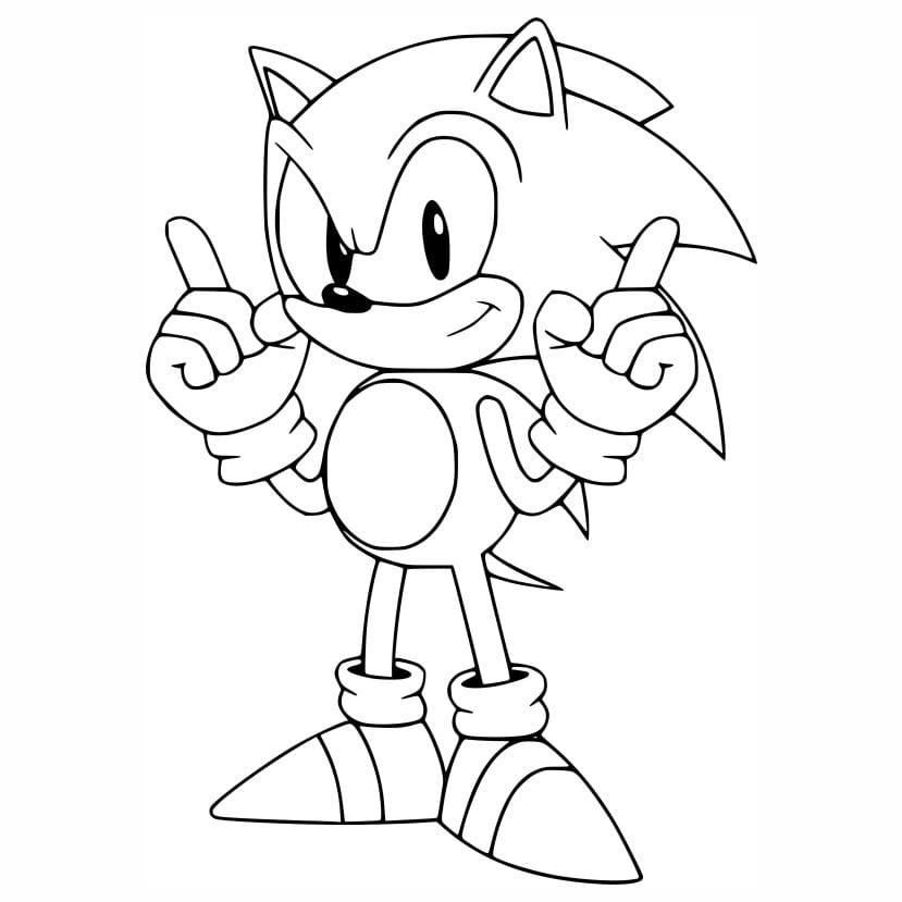 Simple and easy coloring page of Sonic the Hedgehog.