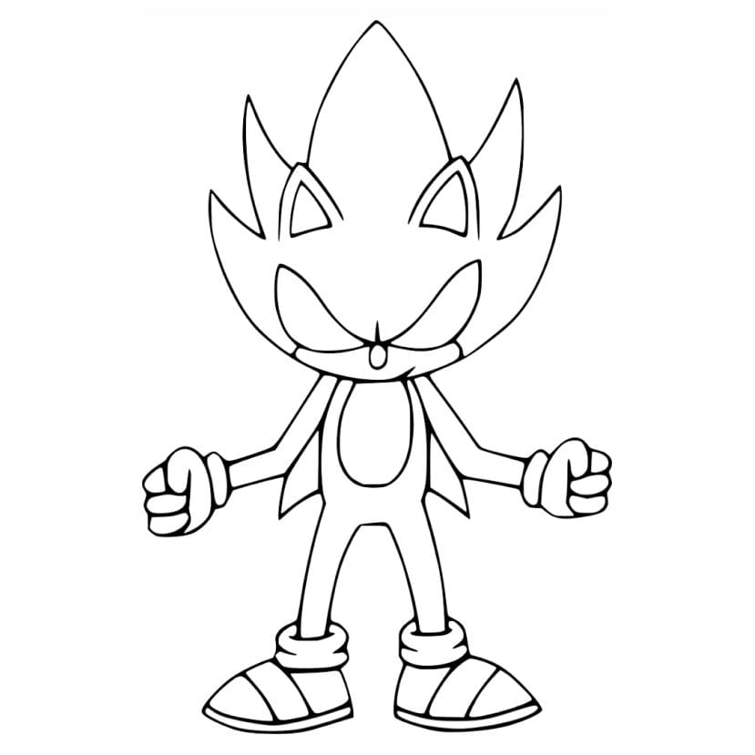 Kawaii-style coloring page of Sonic the Hedgehog.