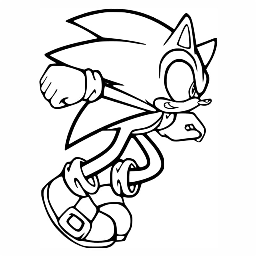 Coloring page of Sonic the Hedgehog running.