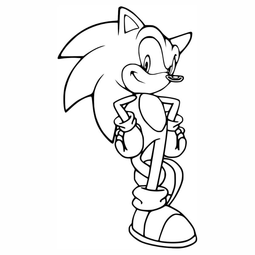 Coloring page of Sonic the Hedgehog, the iconic blue character from Sega.