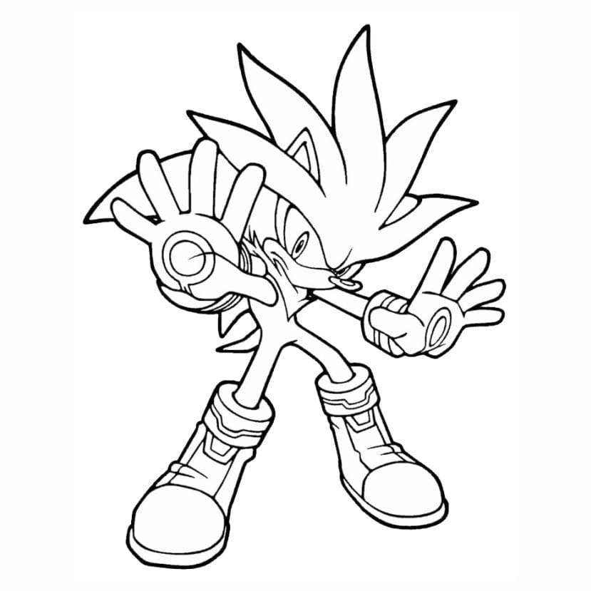 Coloring page of Sonic and Silver the Hedgehog, featuring Silver in action.