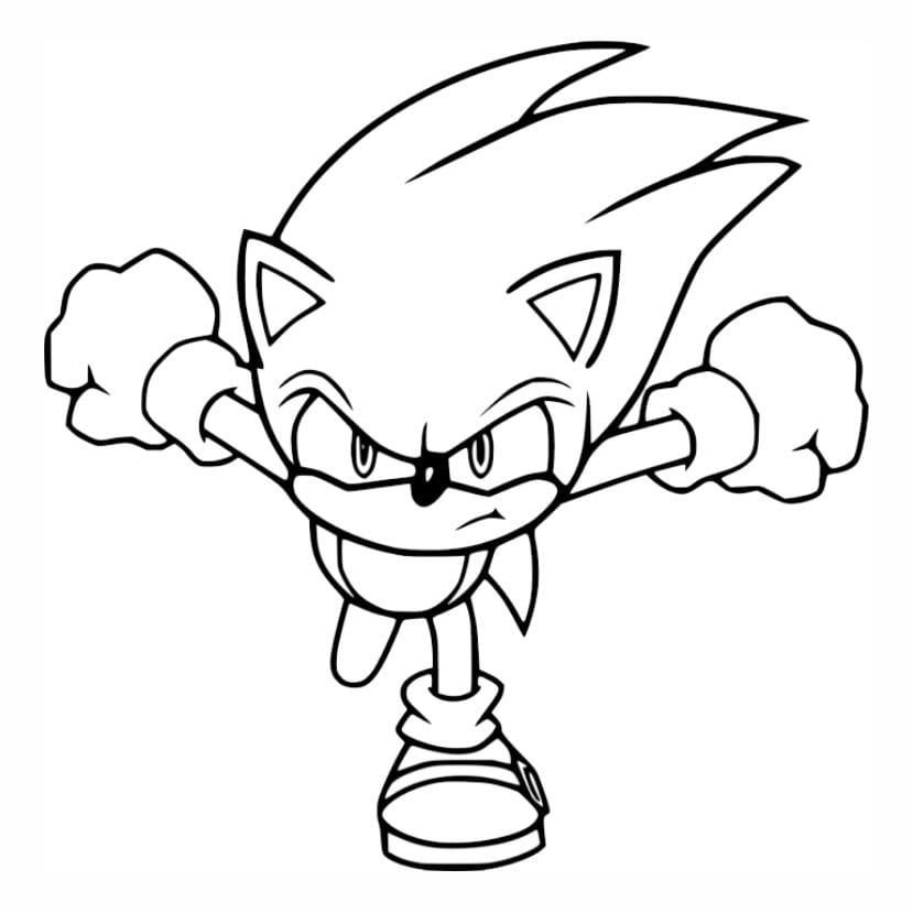 Coloring page of Sonic the Hedgehog running at the speed of sound.