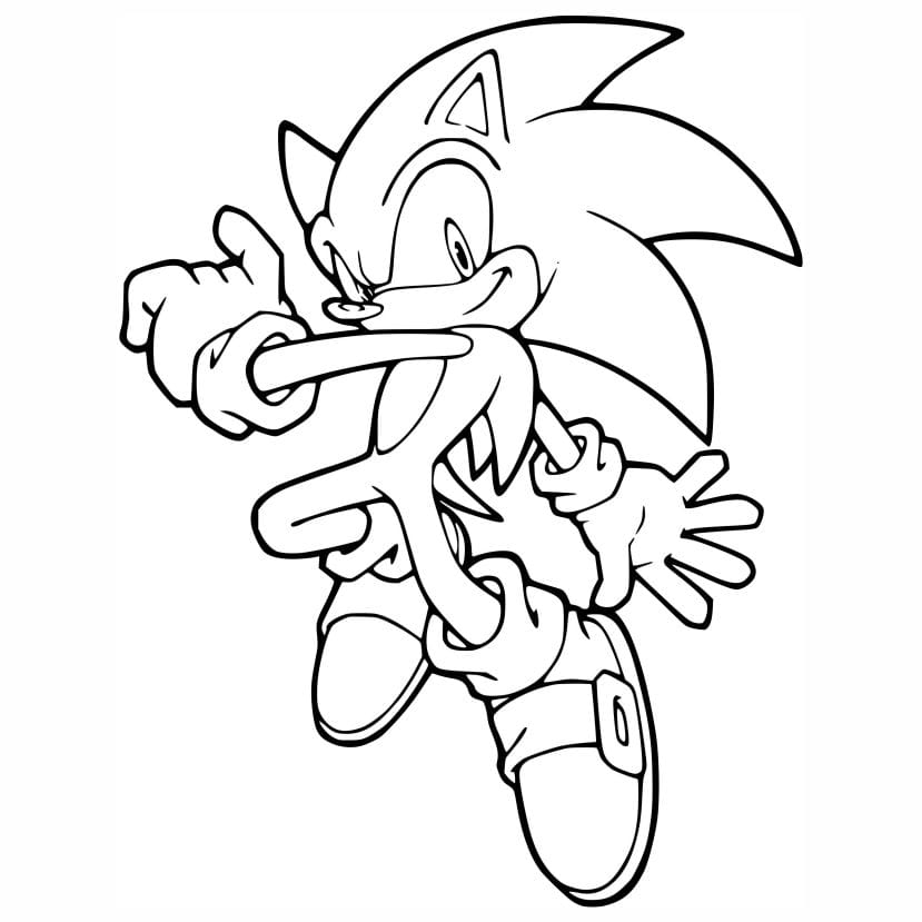 Coloring page of Sonic the Hedgehog showing his incredible speed.