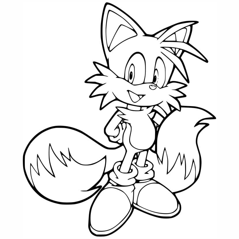 Coloring page of Sonic the Hedgehog with Tails.