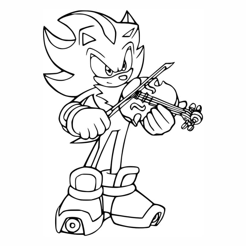 Coloring page of Sonic the Hedgehog playing a violin.