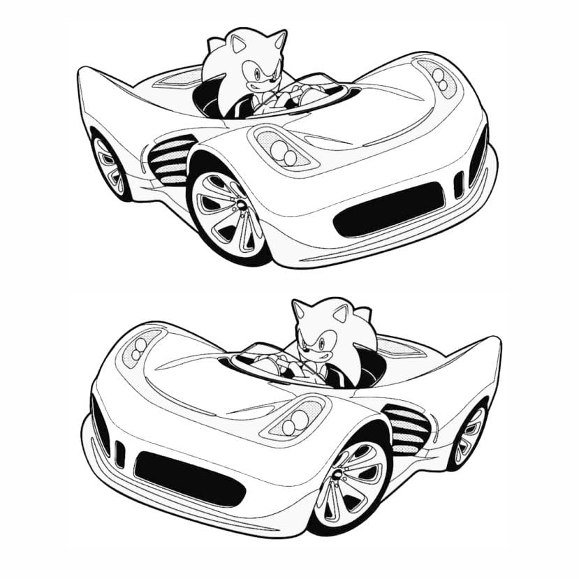 Coloring page of Sonic the Hedgehog with cars.