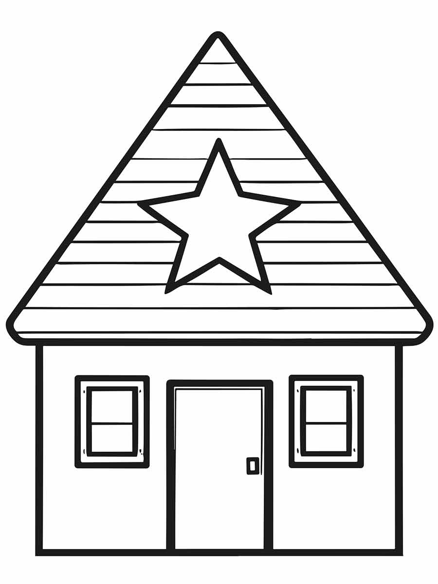 Star on house roof for coloring