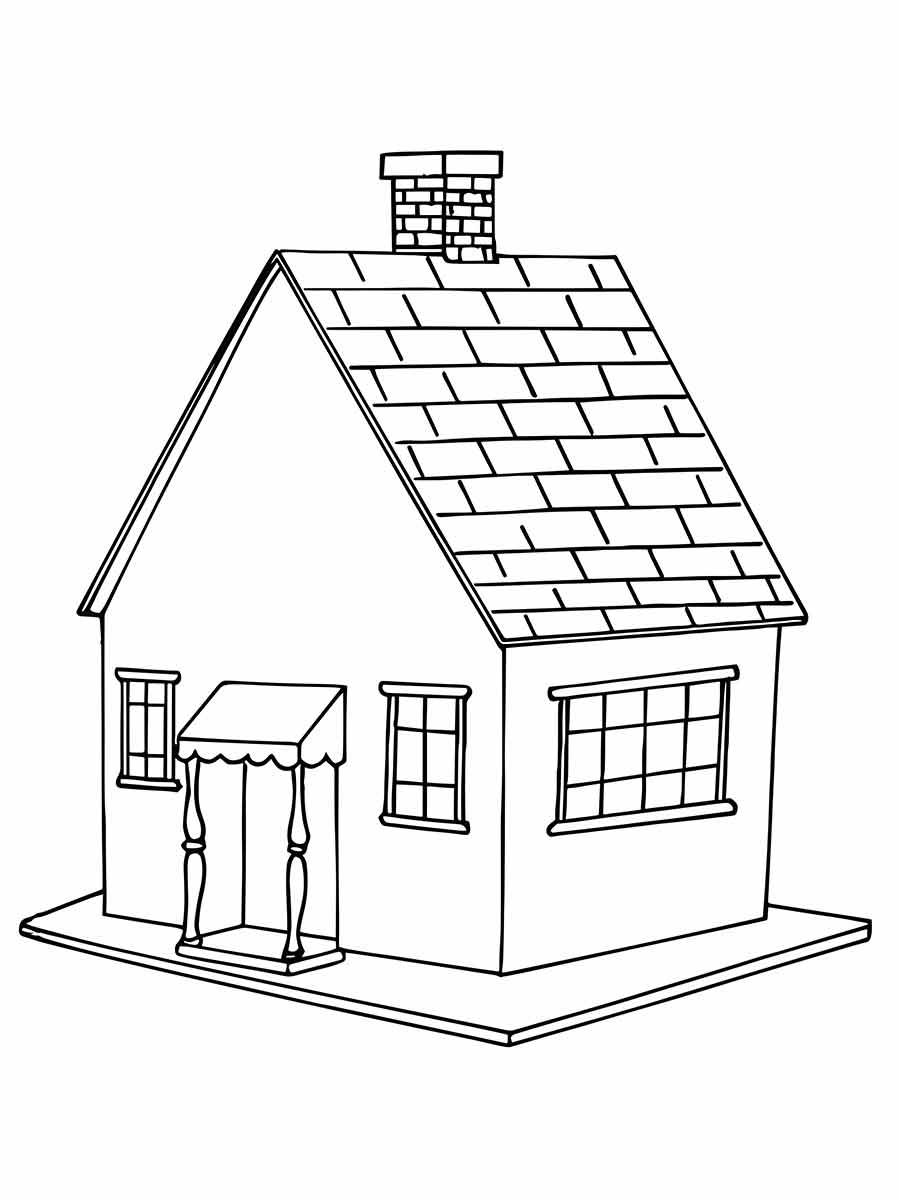 Coloring Page: A Small House with a Steep Roof and Chimney