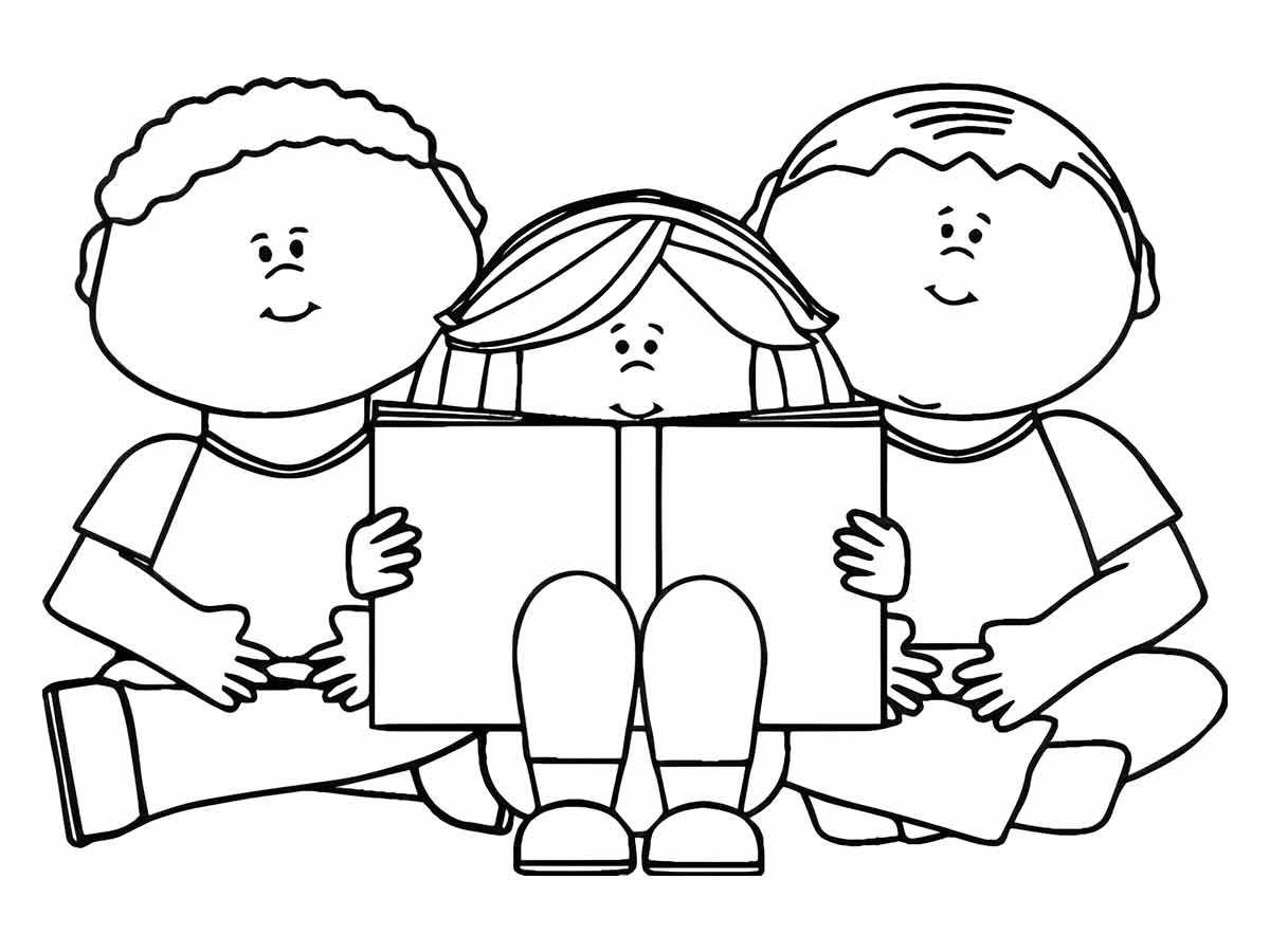 Three girls studying coloring page.