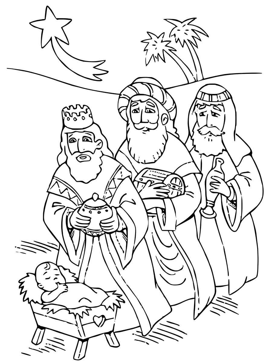 Wise Men Presenting Gifts to Jesus Coloring Page