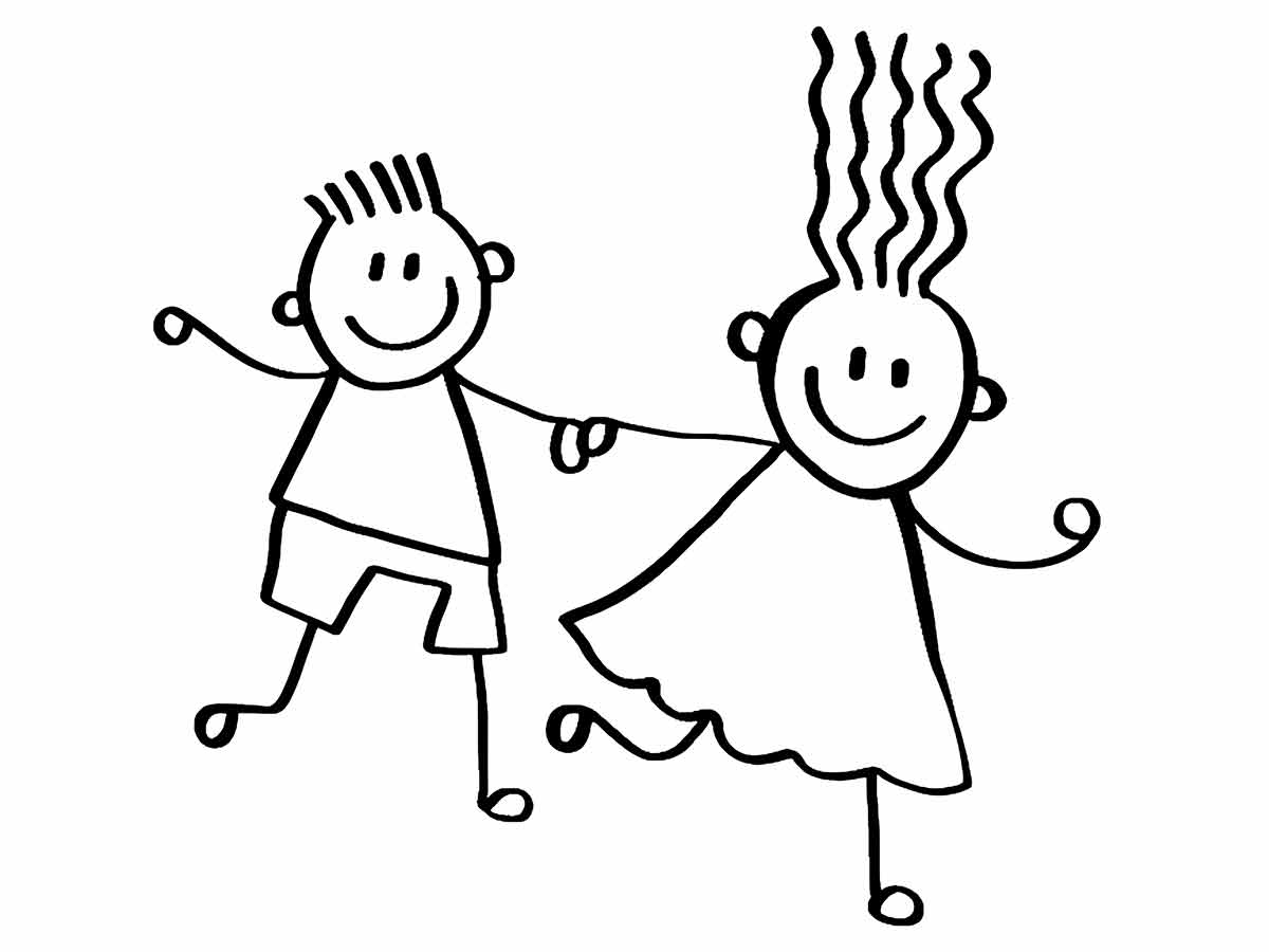 Two kids dancing coloring page.