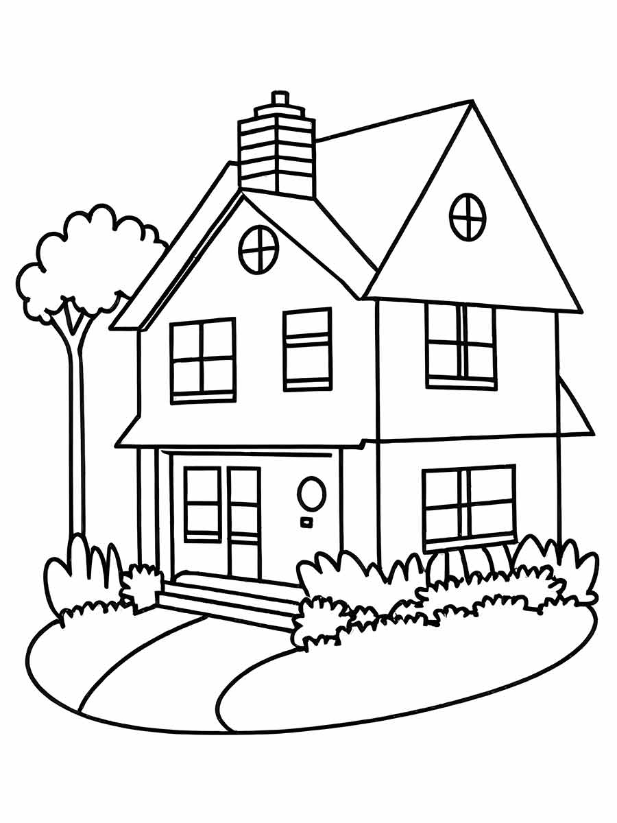 Two-Story House Coloring Page