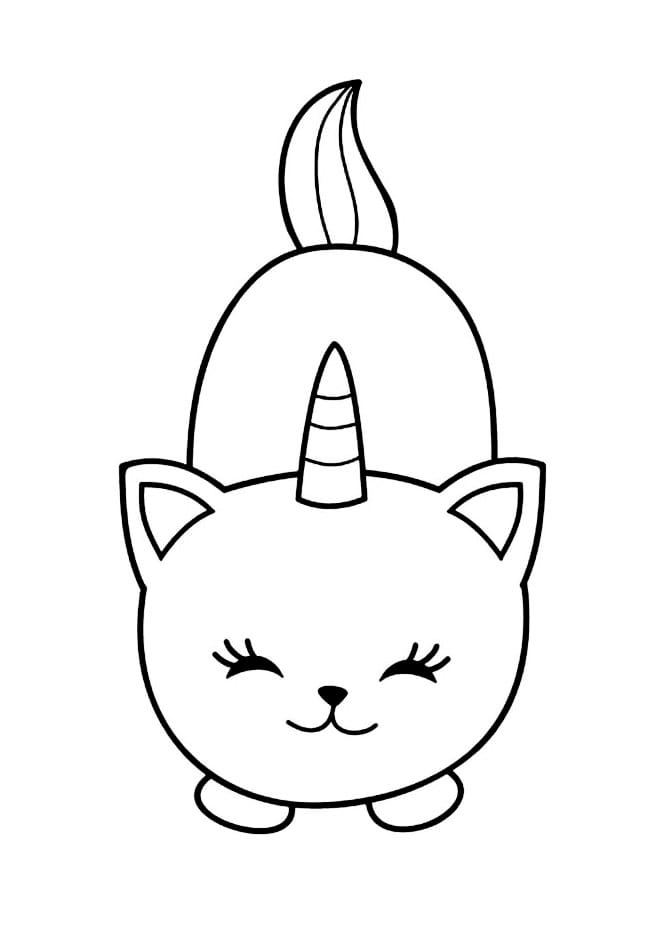 Simple coloring page of a cat with a unicorn horn.