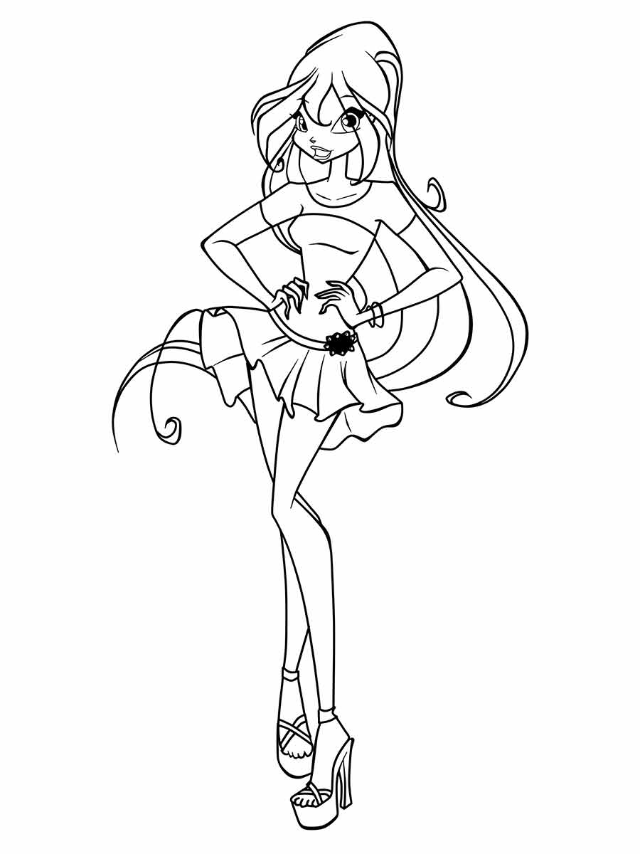 Young girl with short skirt coloring page.