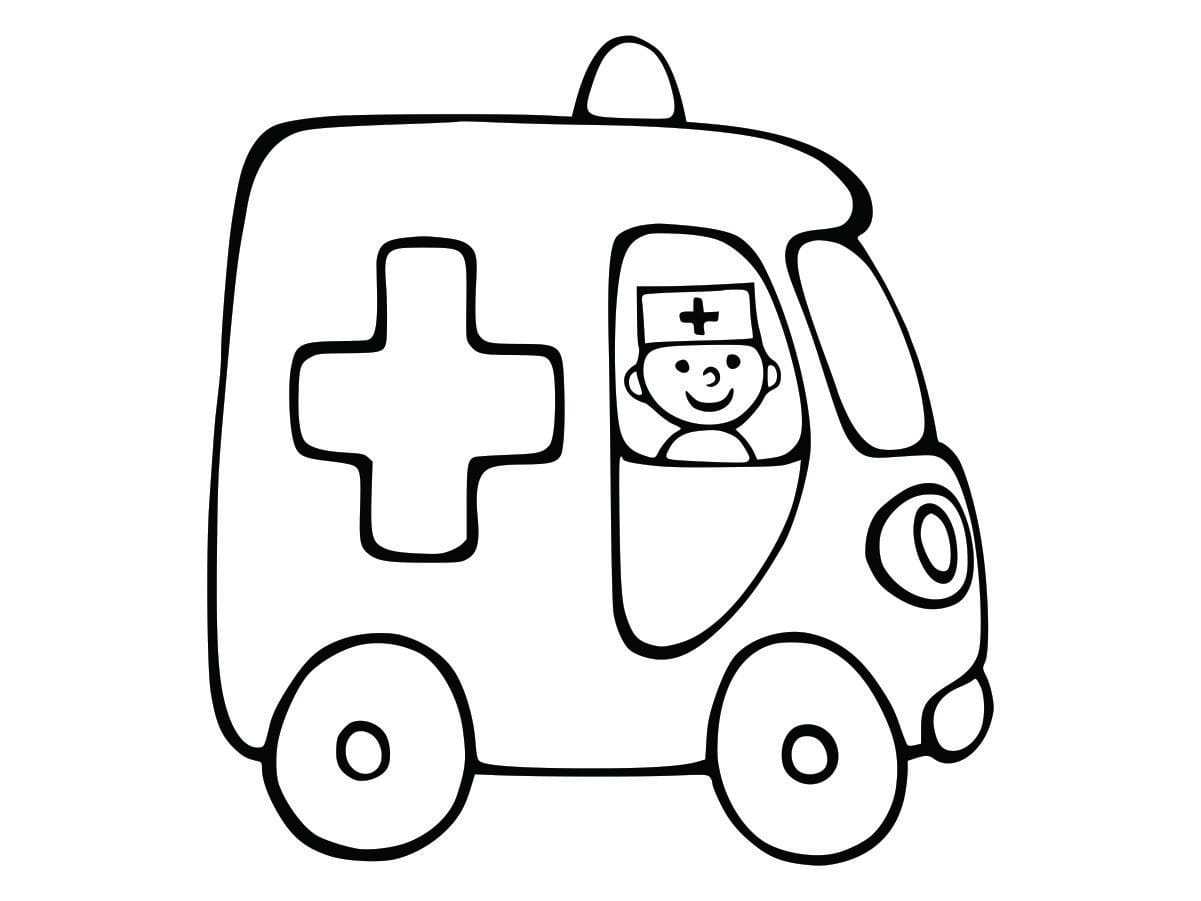 Coloring page of an ambulance for kids