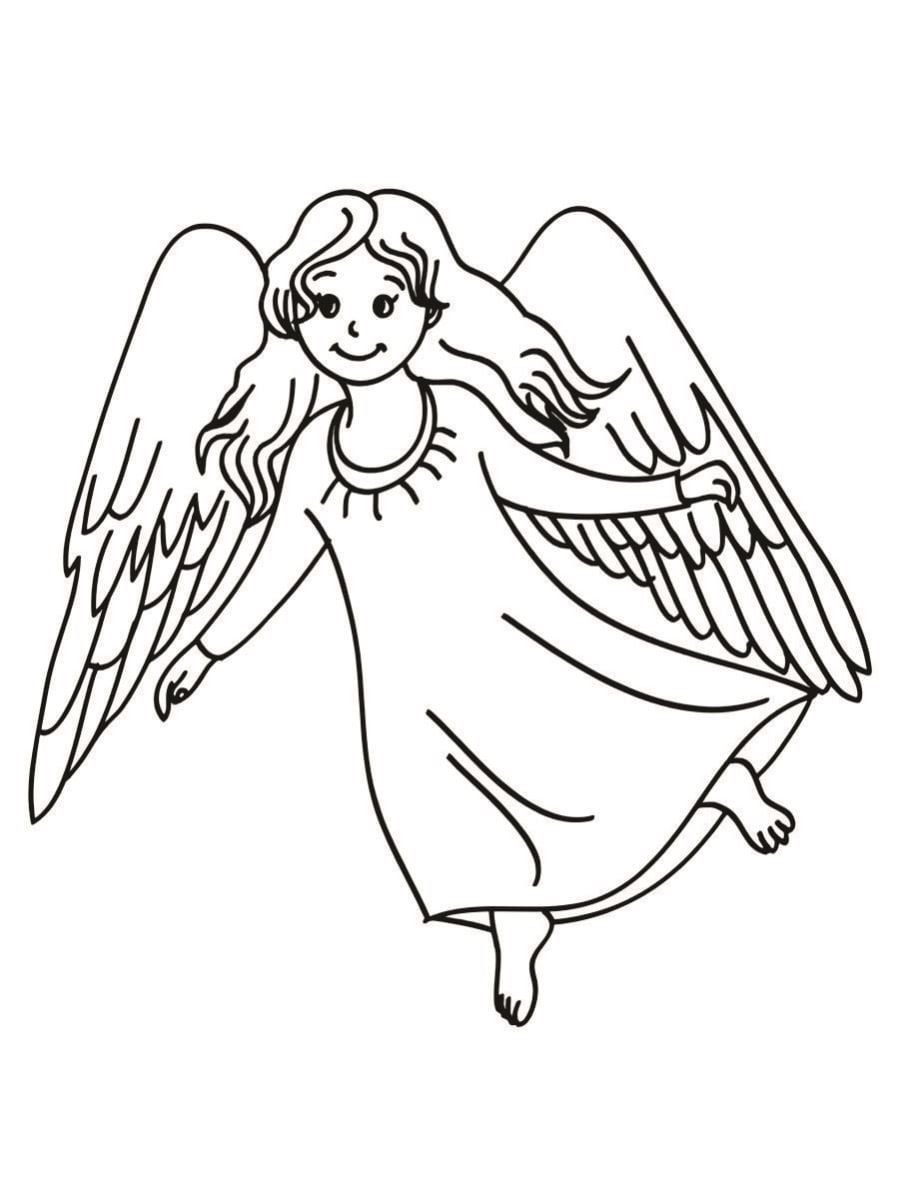 Angel with open wings coloring page