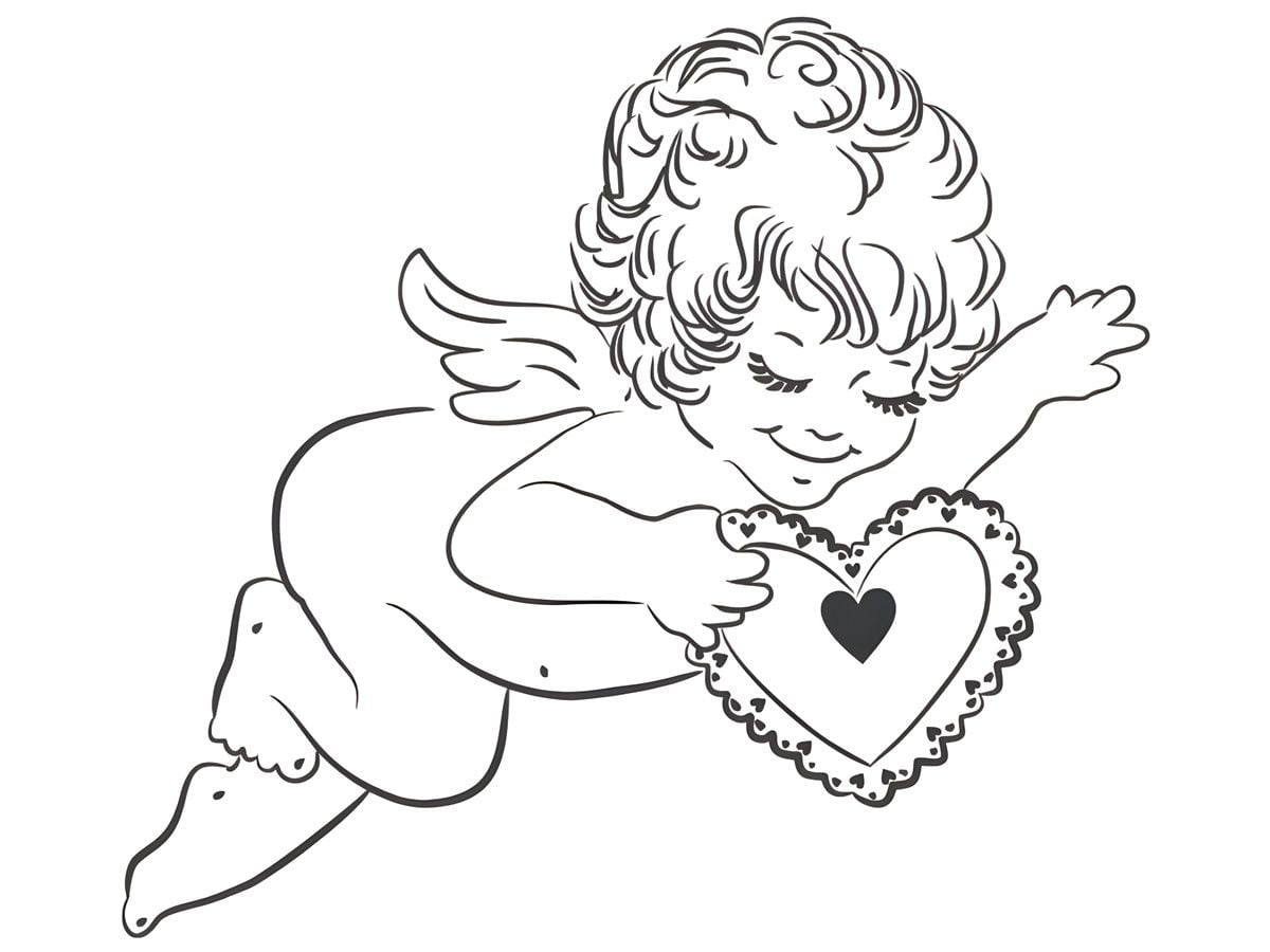 Angel and heart coloring pages