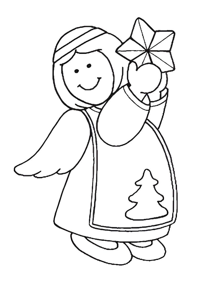 Angel holding a star coloring page