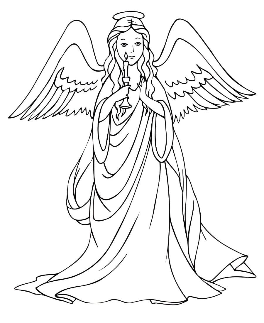 Angel walking with a lit candle coloring page