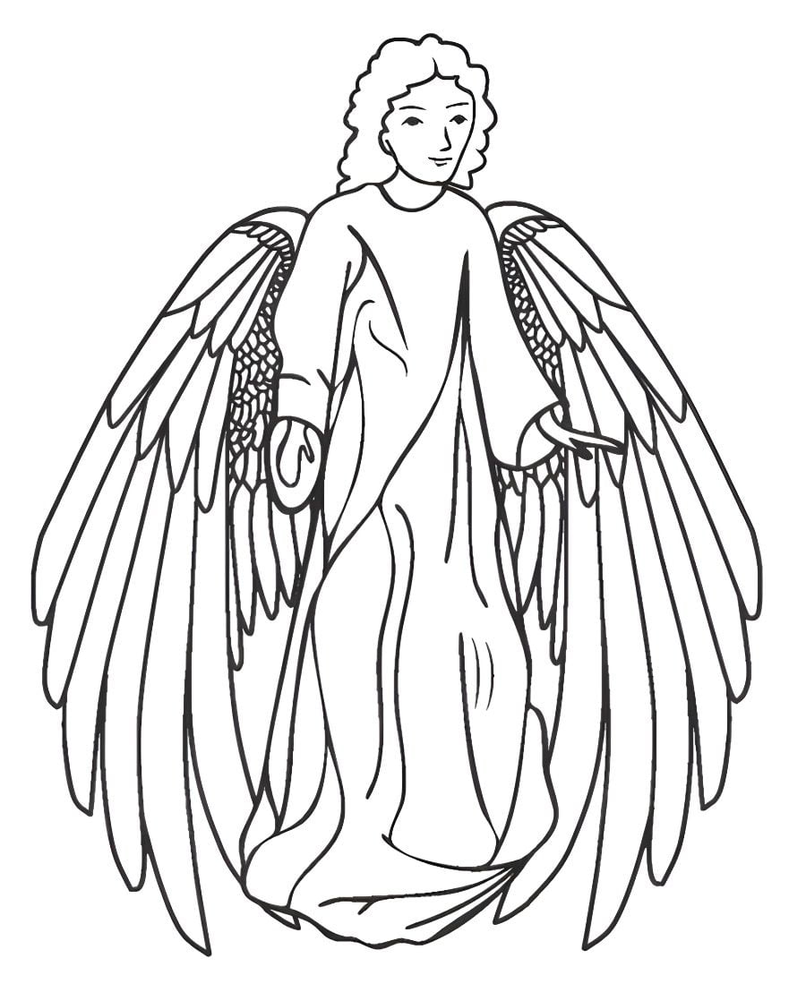 Angel walking with open wings coloring page