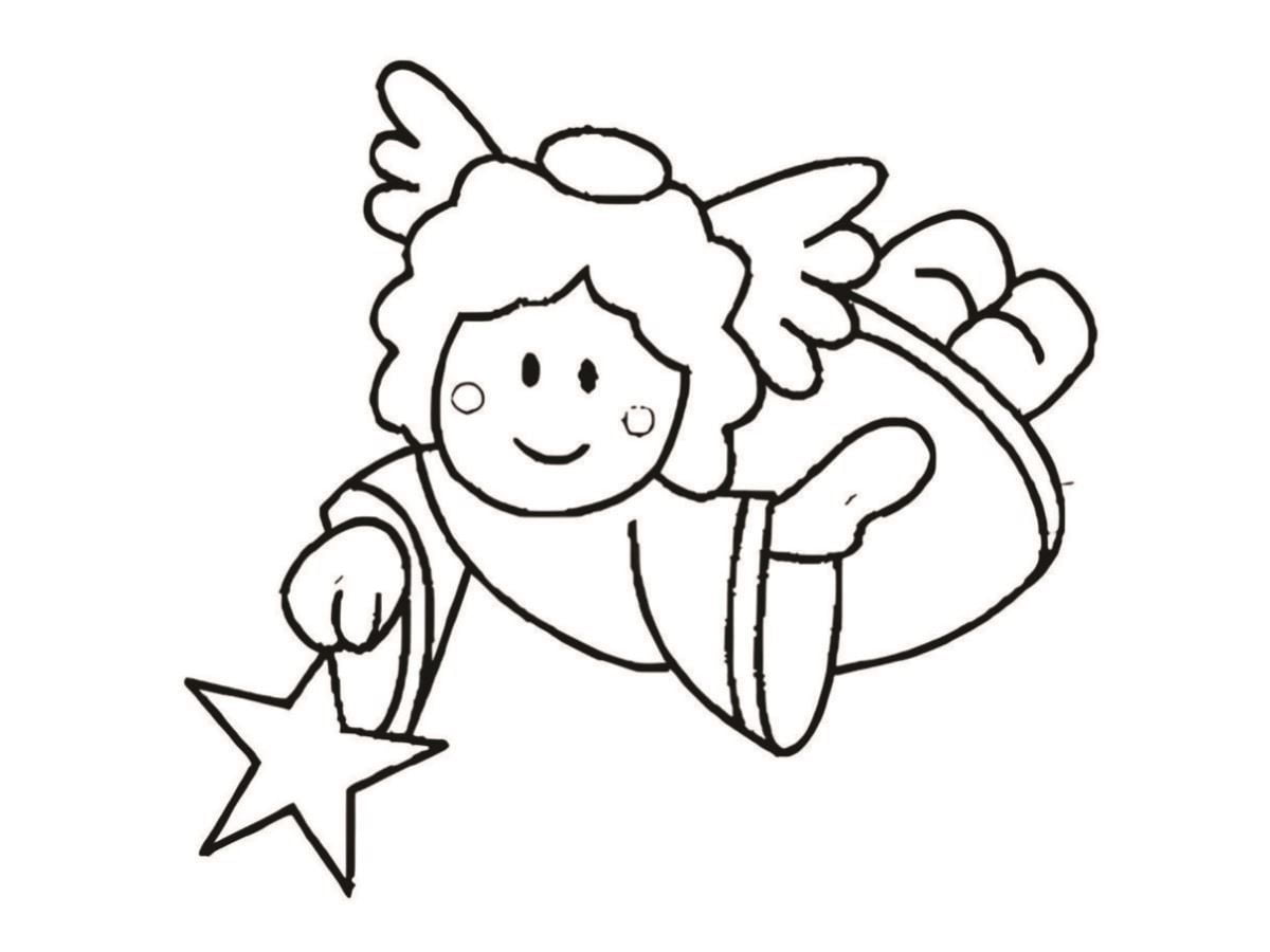 Angel landing on a star coloring page