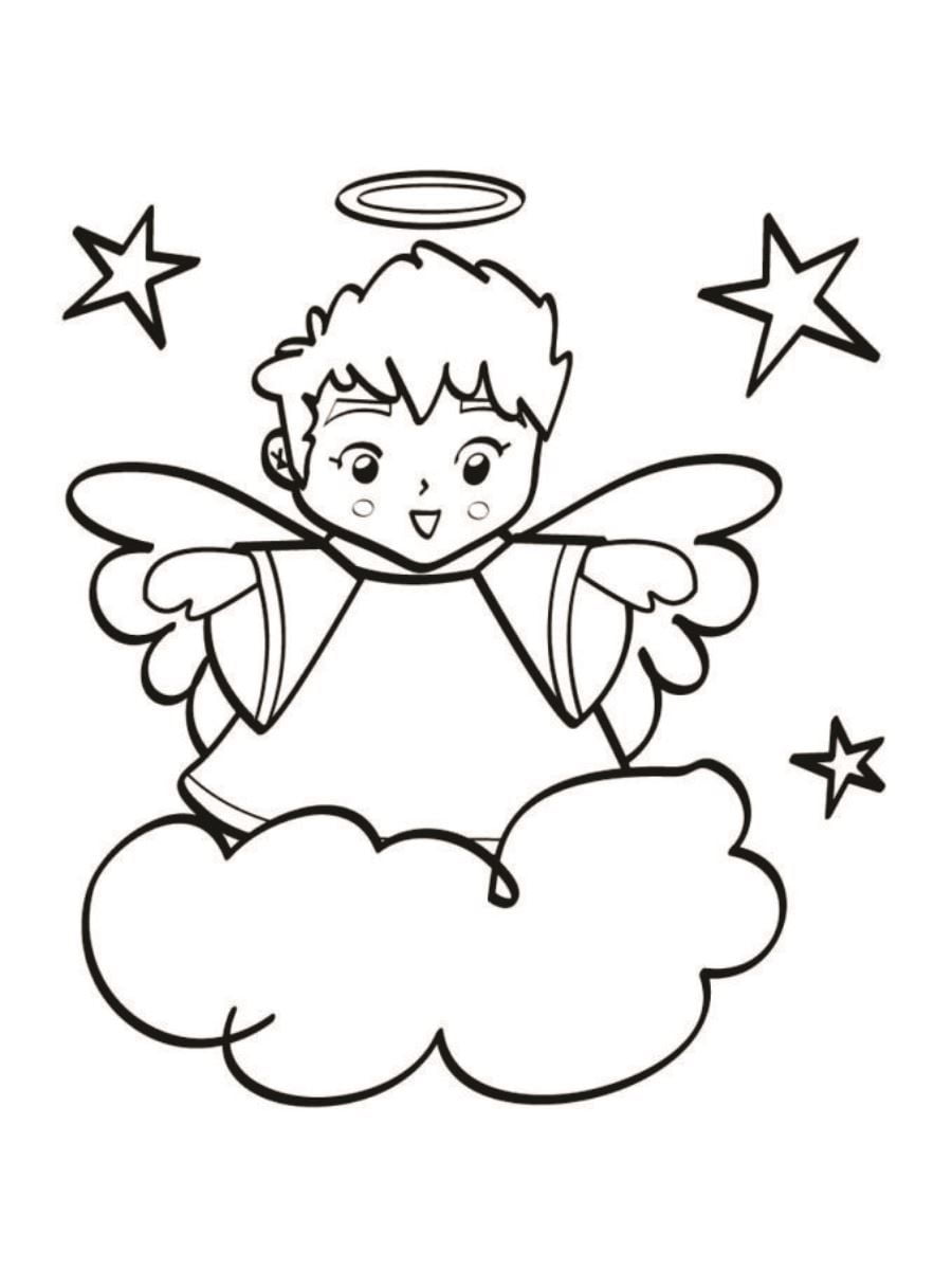 Angel sitting on clouds coloring page