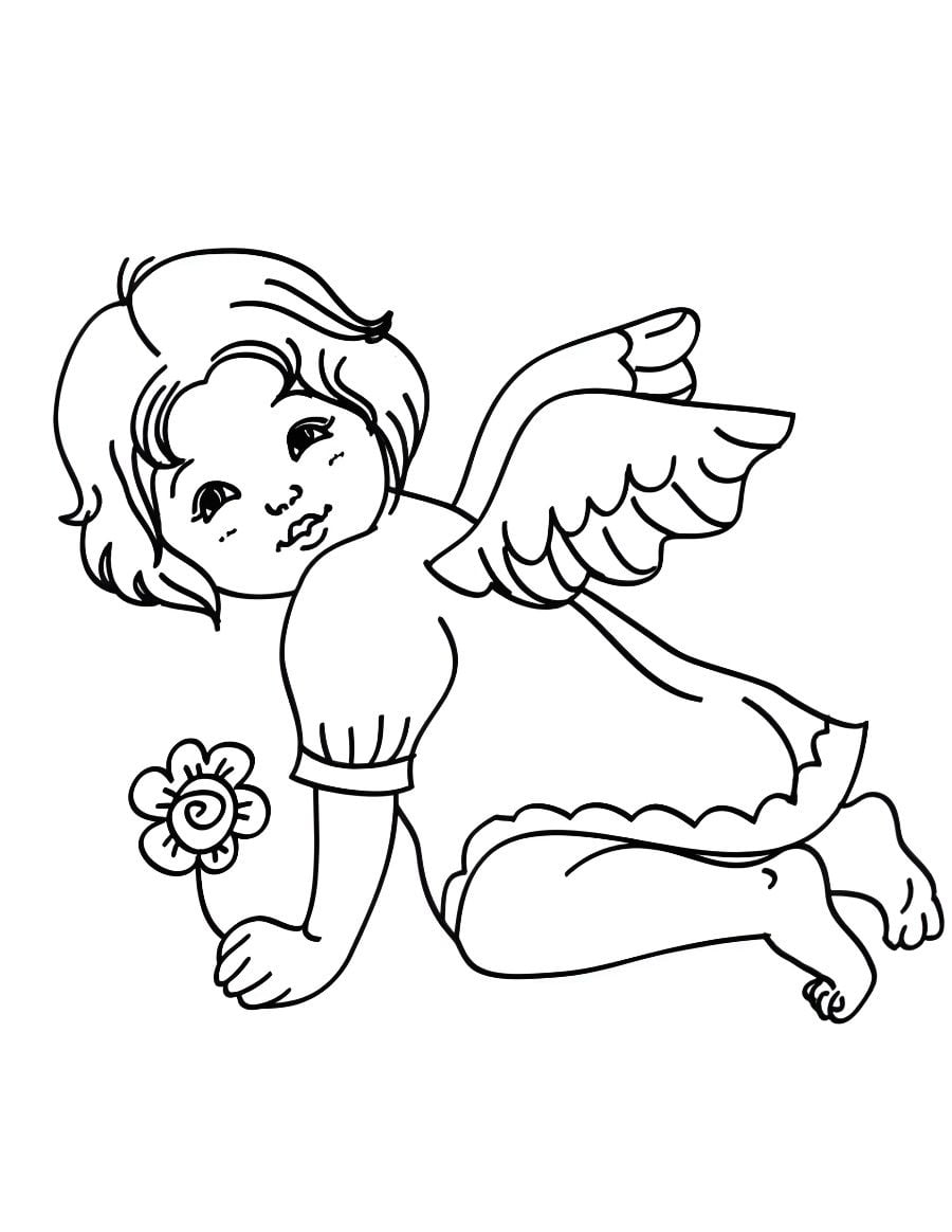 Angel holding a flower coloring page