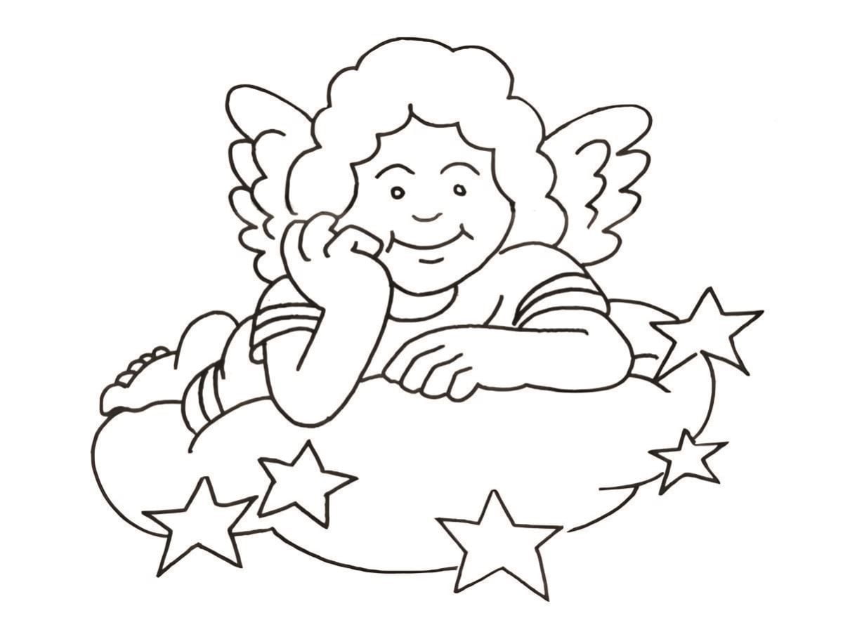 Angels playing on clouds coloring pages