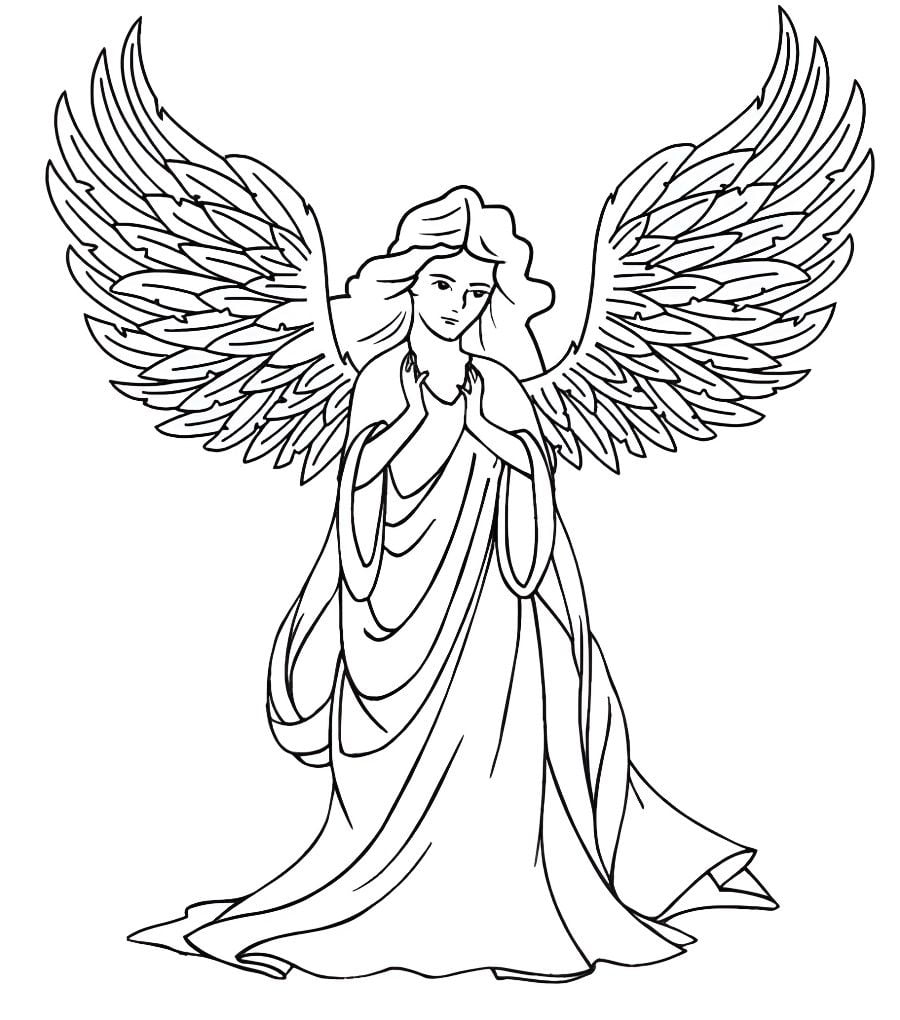 Angel praying with open wings coloring page