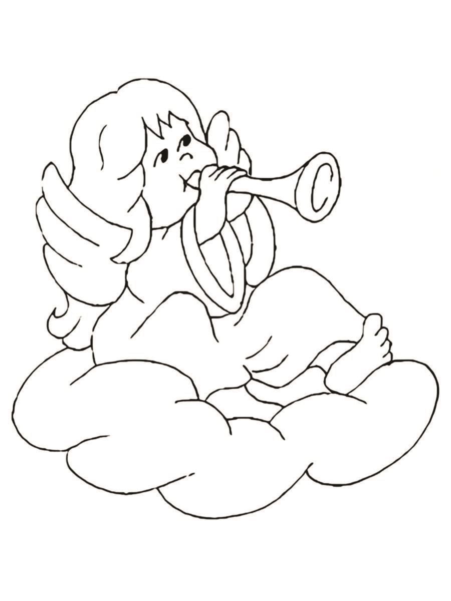 Trumpet-playing angels coloring pages