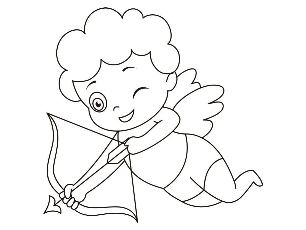 Angel coloring page of an angel holding a bow