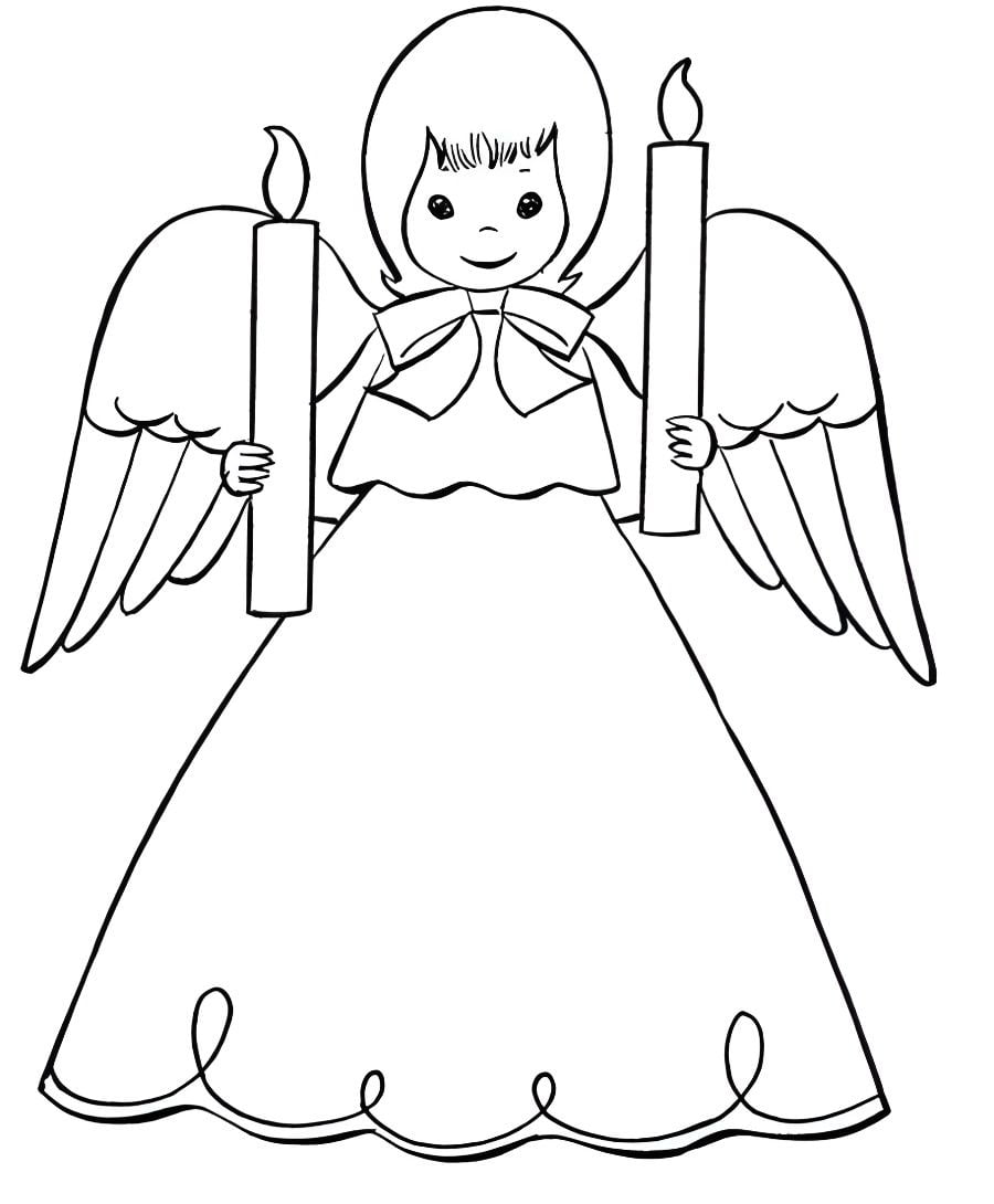 Angel holding two candles coloring page