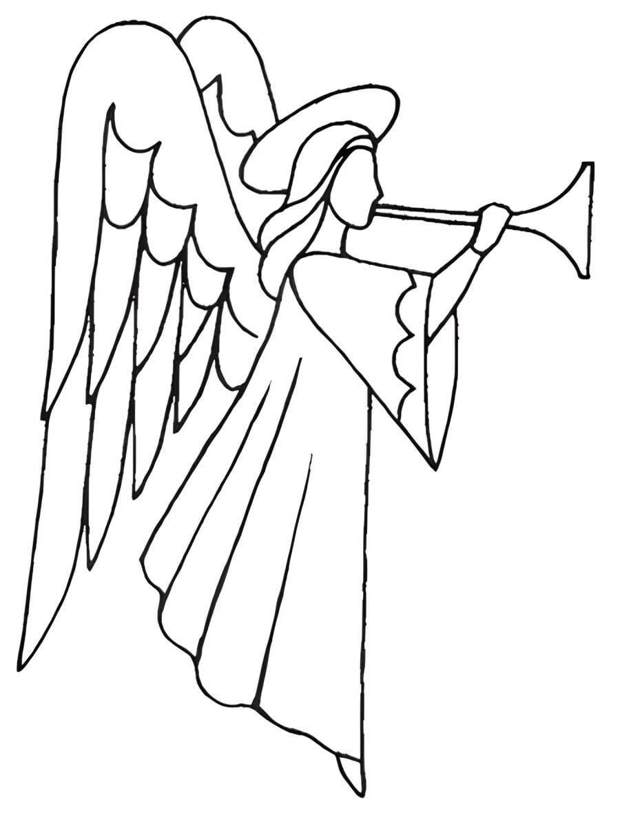 Two angels in profile playing trumpet coloring page