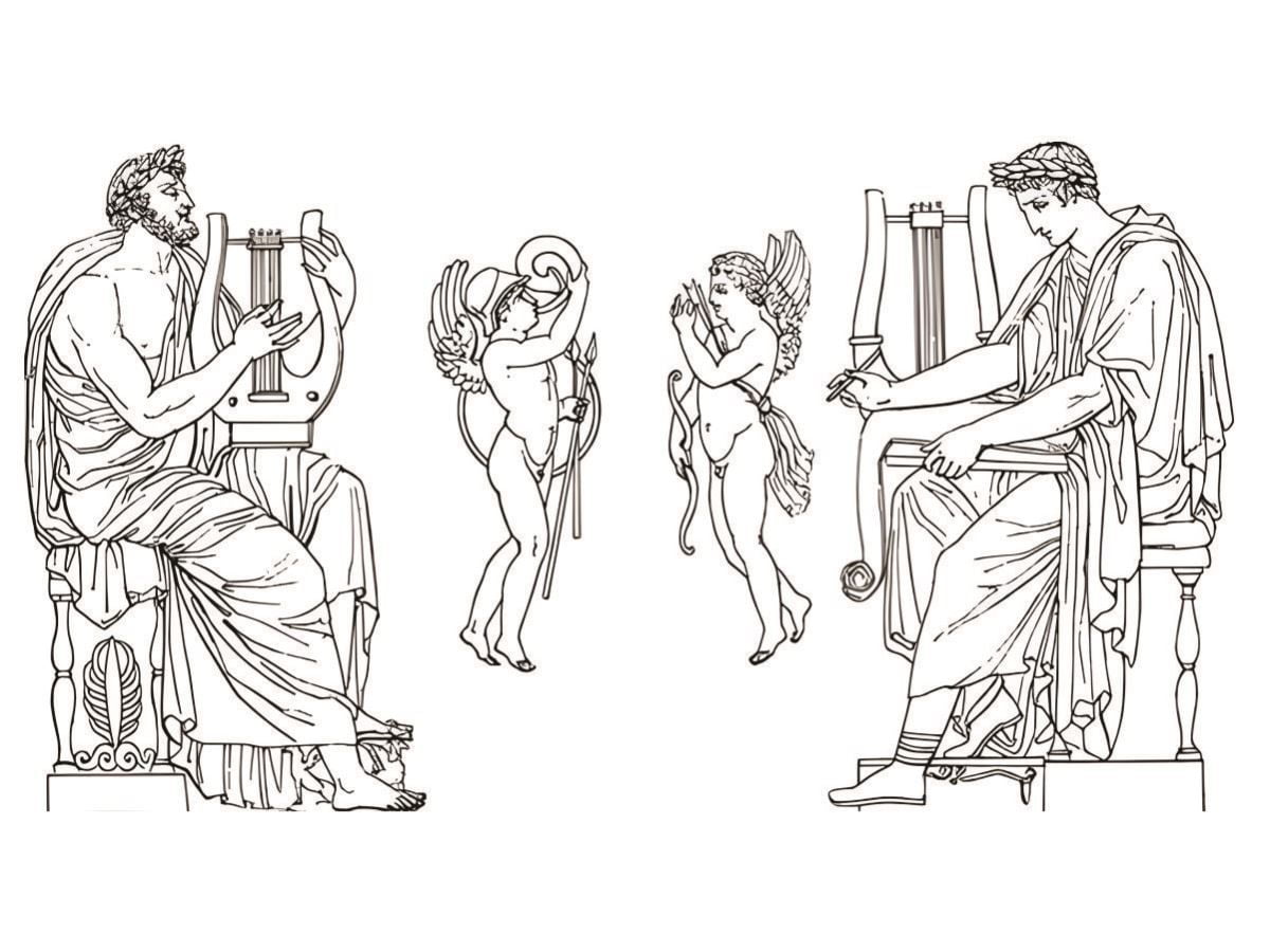 Angels playing musical instruments coloring pages