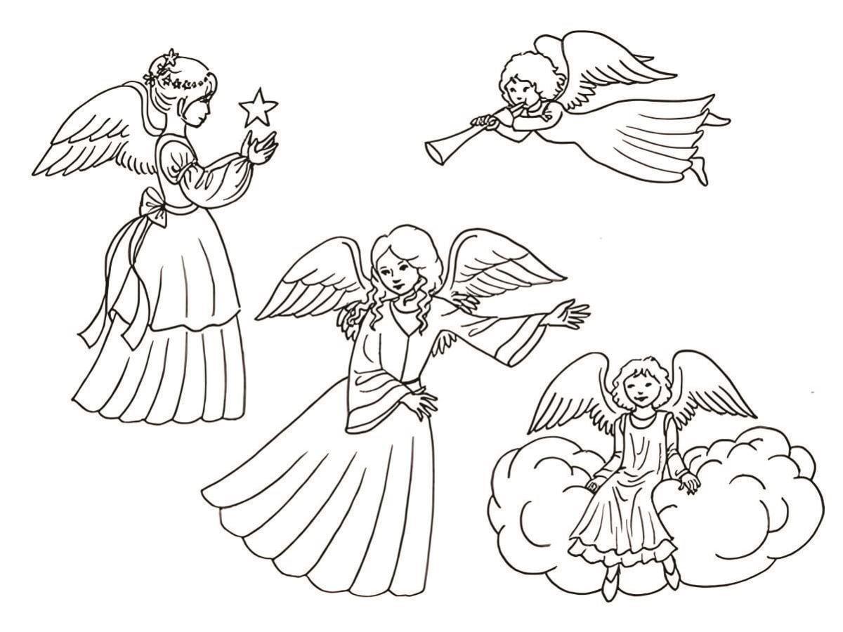 Four angels coloring page