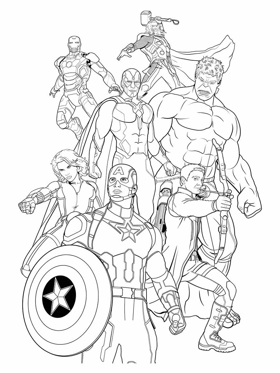 Coloring page of the Avengers.