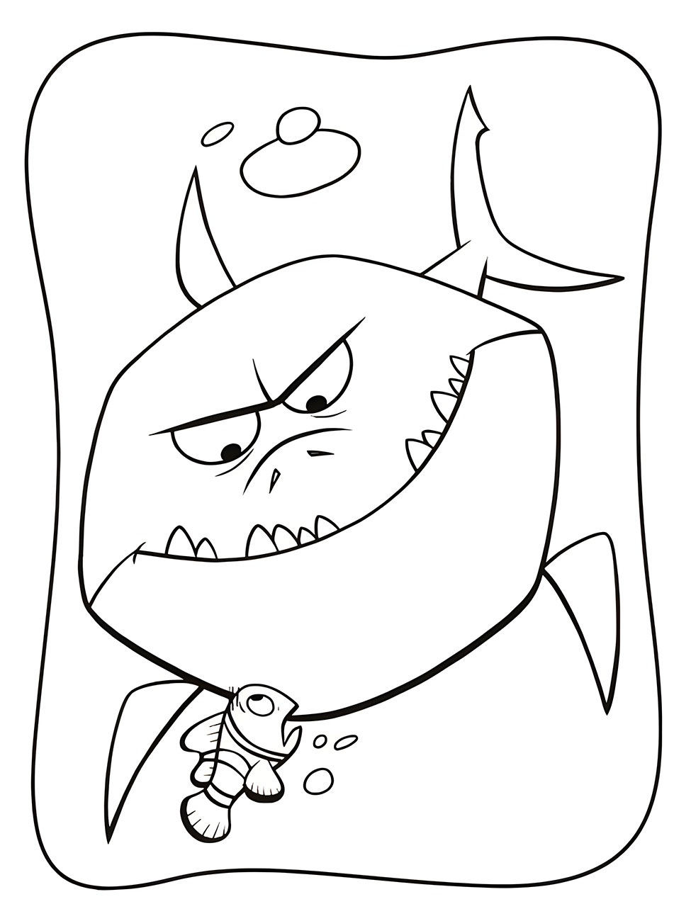 Coloring page of Bruce and Nemo shark.