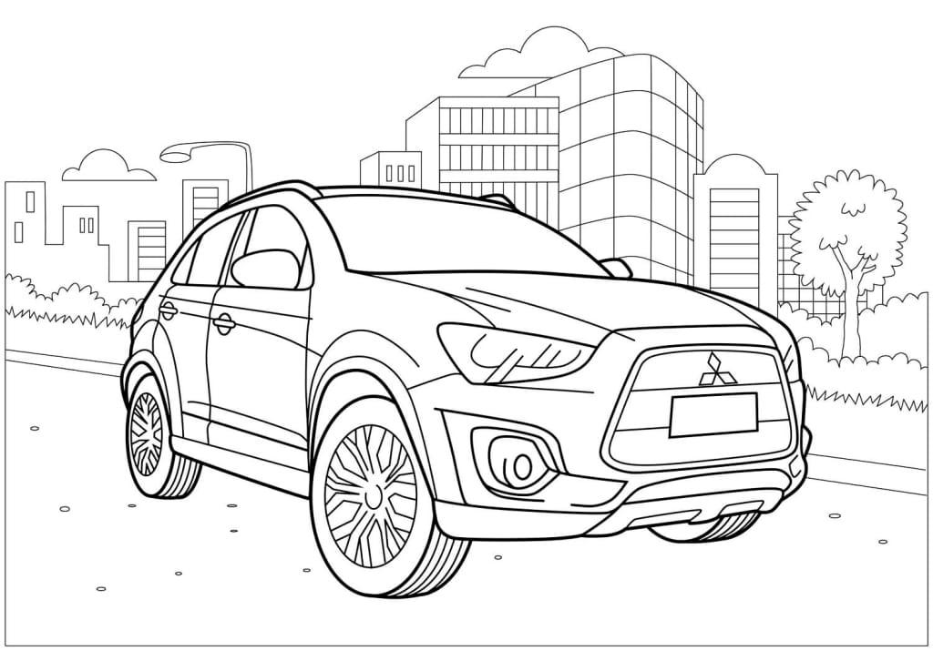 Car in the city coloring page