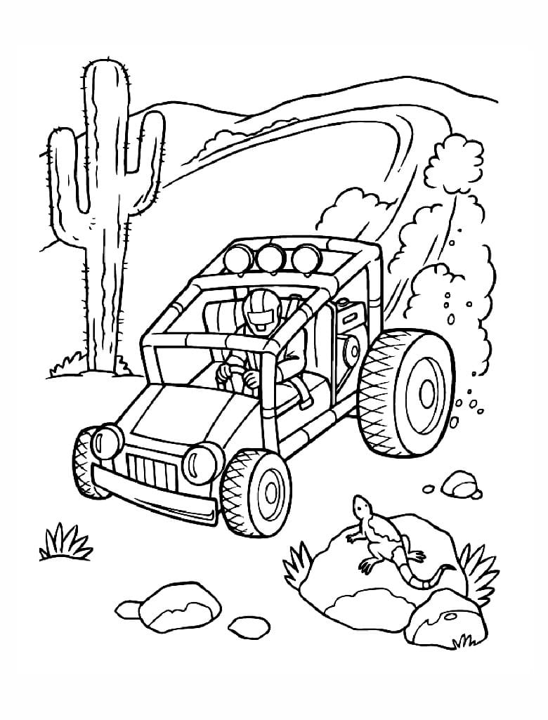 Car in the desert coloring page