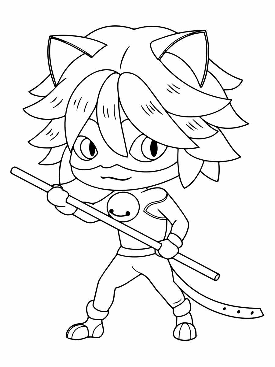 Coloring page of Cartoon Cat Noir.