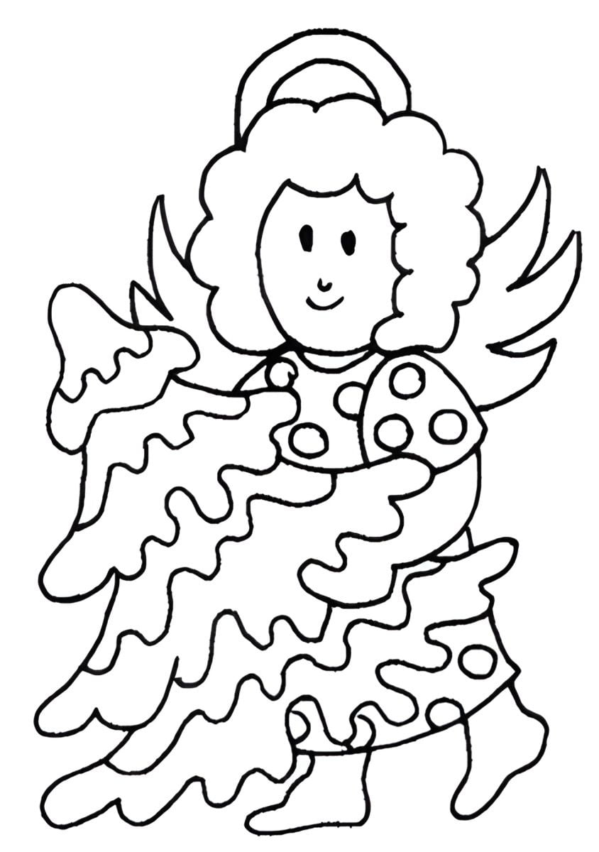 Angel with a Christmas tree coloring page