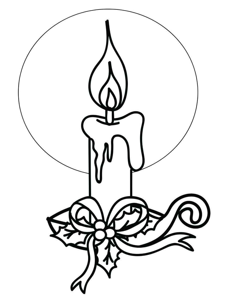 Single candle with bow coloring page.